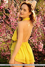 Laran shay laran shay strips her yellow dress as she poses in the outdoors baring her slender body and sweet pussy.