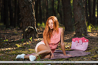 Michelle h red-haired beauty michelle h enjoys the weekend in the woods, reading a book, and laying naked in a blanket