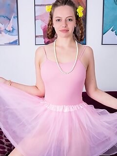 Cute teen dancer takes off her ballet clothing showing off her perfect tits, ass and pussy